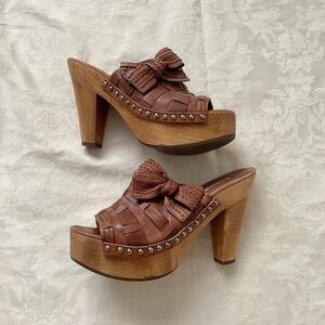 Miu Miu Brown Woven Leather Mules